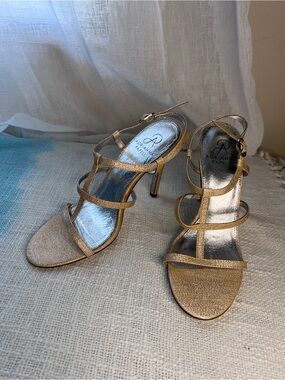 Adrianna Papell Metallic Gold Strappy High Heel Sandals